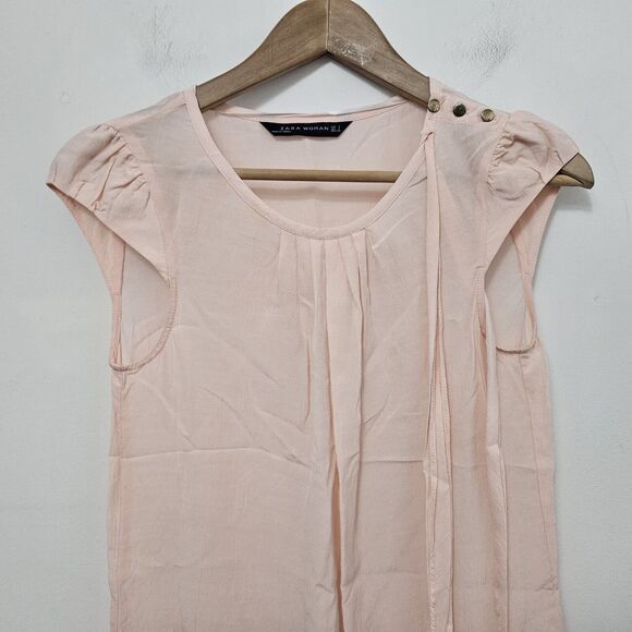 ZARA Women's Pink Round Neck Sleeveless Sheer Transparent Blouse Top Size S - Picture 2 of 7